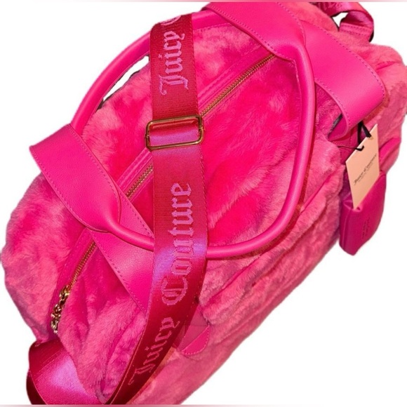 Juicy Couture Los Angeles NWT Juicy Hot Pink Faux Fur Weekend Travel Bag (P064) - Picture 11 of 12